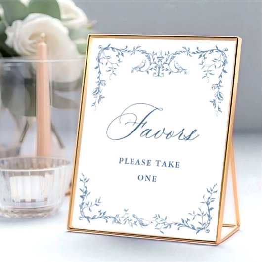 Victoriaans  Dusty Blue Floral Favors Wedding Poster