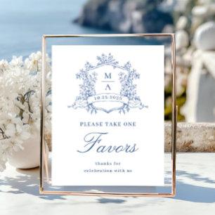 Victoriaans  Dusty Blue Floral Favors Wedding Poster