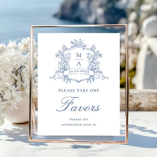 Victoriaans Dusty Blue Floral Favors Wedding Poster