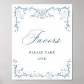 Victoriaans  Dusty Blue Floral Favors Wedding Poster (Voorkant)