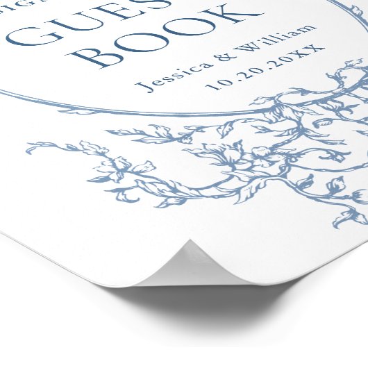 Victoriaans Dusty Blue Floral Guestbook Sign Poster (Hoek)