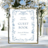 Victoriaans Dusty Blue Floral Guestbook Sign Poster