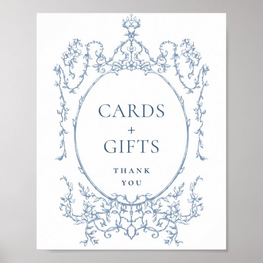 Victoriaans Dusty Blue Floral Kaarten en geschenk Poster (Voorkant)