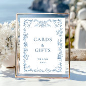 Victoriaans  Dusty Blue Floral Kaarten en geschenk Poster