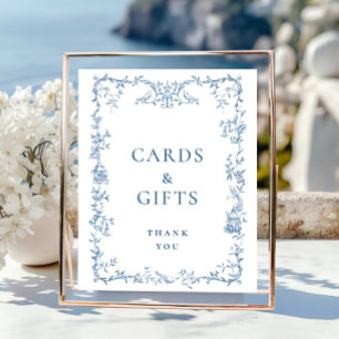 Victoriaans  Dusty Blue Floral Kaarten en geschenk Poster