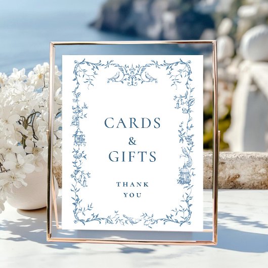 Victoriaans  Dusty Blue Floral Kaarten en geschenk Poster