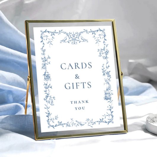 Victoriaans  Dusty Blue Floral Kaarten en geschenk Poster