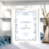 Victoriaans  Dusty Blue Floral Kaarten en geschenk Poster