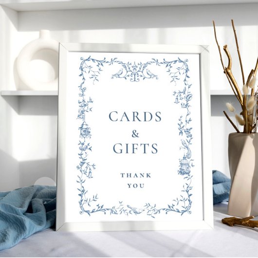 Victoriaans  Dusty Blue Floral Kaarten en geschenk Poster