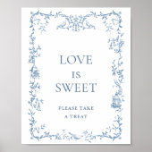 Victoriaans  Dusty Blue Floral Love is Sweet Poster (Voorkant)