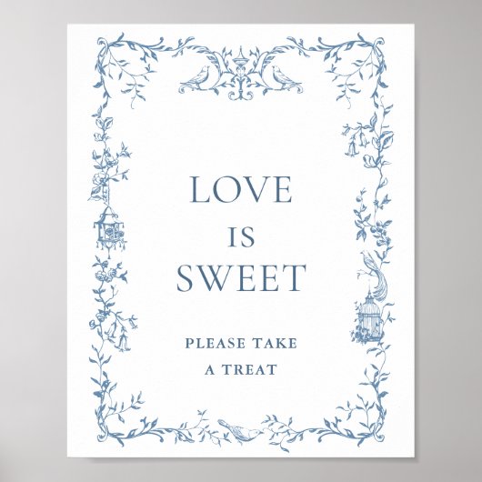 Victoriaans  Dusty Blue Floral Love is Sweet Poster (Voorkant)