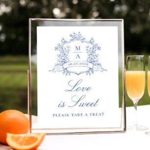 Victoriaans  Dusty Blue Floral Love is Sweet Poster