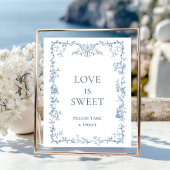 Victoriaans  Dusty Blue Floral Love is Sweet Poster