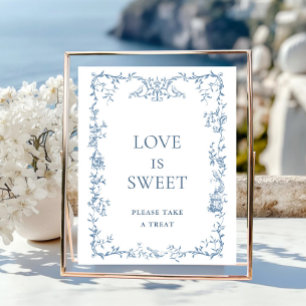 Victoriaans  Dusty Blue Floral Love is Sweet Poster