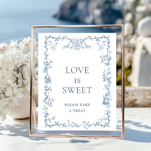 Victoriaans  Dusty Blue Floral Love is Sweet Poster