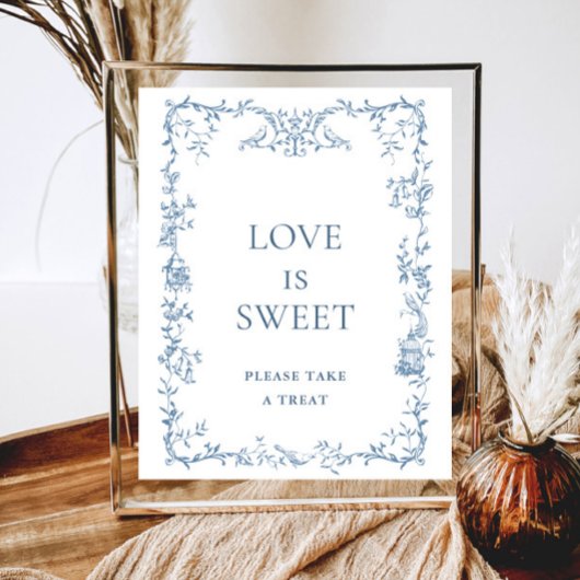 Victoriaans  Dusty Blue Floral Love is Sweet Poster
