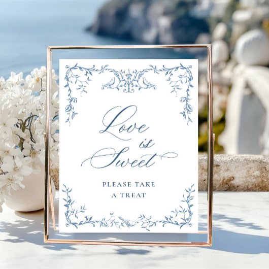 Victoriaans Dusty Blue Floral Love is Sweet Poster