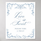 Victoriaans Dusty Blue Floral Love is Sweet Poster (Voorkant)