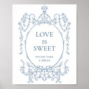 Victoriaans  Dusty Blue Floral Love is Sweet Poster
