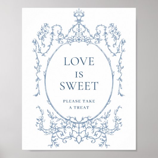 Victoriaans Dusty Blue Floral Love is Sweet Poster (Voorkant)