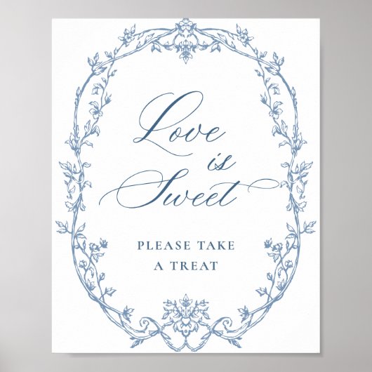 Victoriaans  Dusty Blue Floral Love is Sweet Poster (Voorkant)