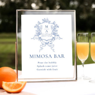 Victoriaans  Dusty Blue Floral Mimosa Bar Sign Poster
