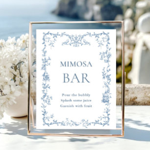Victoriaans  Dusty Blue Floral Mimosa Bar Sign Poster