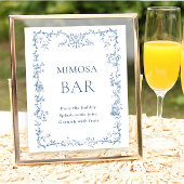 Victoriaans Dusty Blue Floral Mimosa Bar Sign Poster