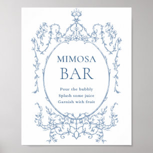 Victoriaans  Dusty Blue Floral Mimosa Bar Sign Poster