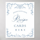 Victoriaans  Dusty Blue Floral Recept Kaarten Poster (Voorkant)