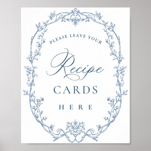 Victoriaans  Dusty Blue Floral Recept Kaarten Poster (Voorkant)