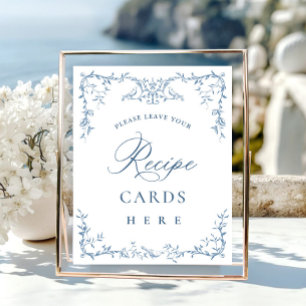 Victoriaans  Dusty Blue Floral Recept Kaarten Poster