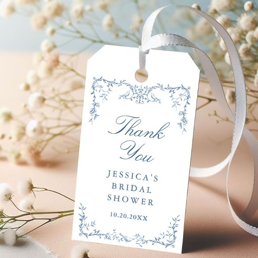 Victoriaans  Dusty Blue Floral Vrijgezellenfeest Cadeaulabel