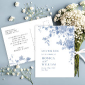 Victoriaans Dusty Blue Floral Wedding Save the Dat Briefkaart