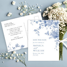 Victoriaans Dusty Blue Floral Wedding Save the Dat
