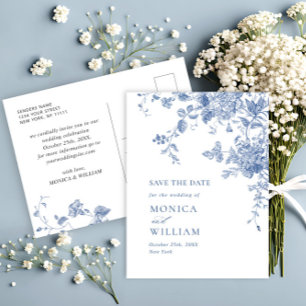 Victoriaans Dusty Blue Floral Wedding Save the Dat Briefkaart