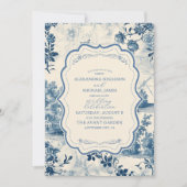Victoriaans Dusty Blue Franse Toile Wedding Kaart (Voorkant)
