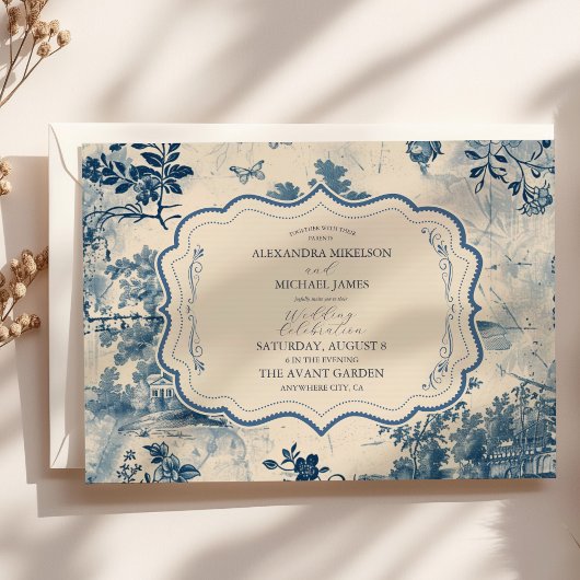 Victoriaans Dusty Blue Franse Toile Wedding Kaart