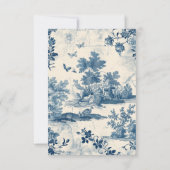Victoriaans Dusty Blue Franse Toile Wedding RSVP Kaartje (Achterkant)