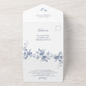 Victoriaans Dusty Blue Franse Tuin Bloemen Huwelij All In One Uitnodiging (Buitenkant)