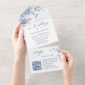 Victoriaans Dusty Blue Franse Tuin Bloemen Huwelij All In One Uitnodiging (Afscheurbaar)