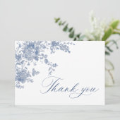 Victoriaans Dusty Blue Franse Tuin Bloemen Huwelij Bedankkaart (Staand voorkant)