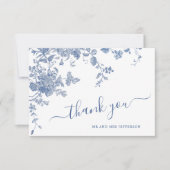 Victoriaans Dusty Blue Franse Tuin Bloemen Huwelij Bedankkaart (Voorkant)