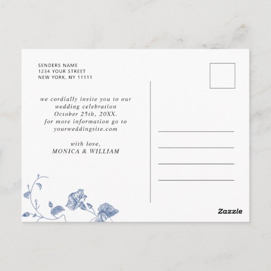 Victoriaans Dusty Blue Franse Tuin Bloemen Huwelij Briefkaart (Achterkant)