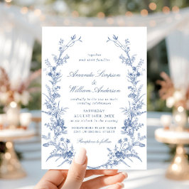 Victoriaans Dusty Blue Franse Tuin Bloemen Huwelij Kaart