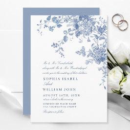 Victoriaans Dusty Blue Franse Tuin Bloemen Huwelij Kaart