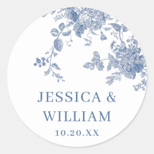 Victoriaans Dusty Blue Franse Tuin Bloemen Huwelij Ronde Sticker