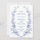 Victoriaans Dusty Blue Franse Tuin Bloemen Huwelij Save The Date (Voorkant)