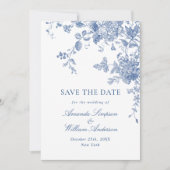 Victoriaans Dusty Blue Franse Tuin Bloemen Huwelij Save The Date (Voorkant)