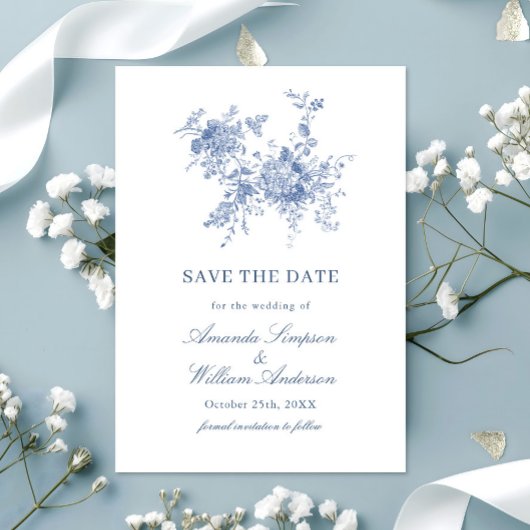 Victoriaans Dusty Blue Franse Tuin Bloemen Huwelij Save The Date